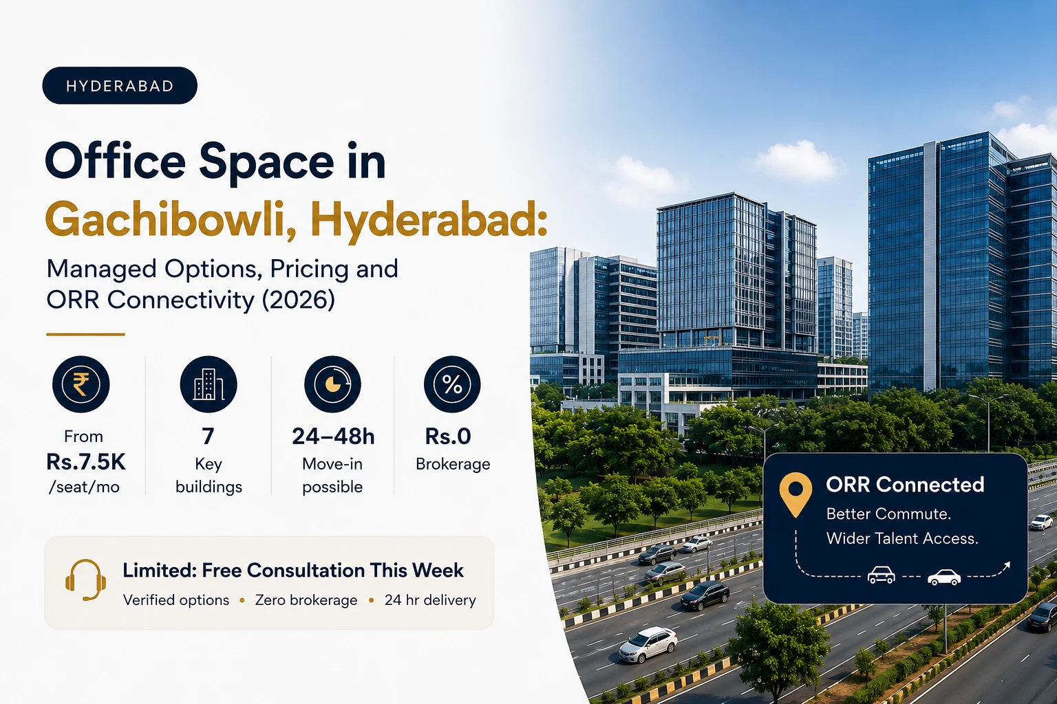 Office Space in Gachibowli Hyderabad: Managed Options, Pricing and ORR Connectivity (2026)